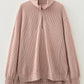 Corded Knit Zipper Collar Drop Shoulder Long Sleeve Top
