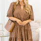 Brown V Neck Polka Dot Long Sleeve Shift Plus Size Dress