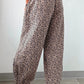 Khaki Leopard Print Elastic Waist Ankle Length Pants
