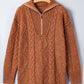 Solid Cable Knit Zip-Up Collar Long Sleeve Sweater Dress
