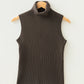 Solid Ribbed Knit Turtleneck Sleeveless Top
