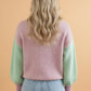 Colorblock Drop Shoulder Buttoned V-Neck Cardigan