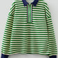 Stripe Contrast Zip Collared V-Neck Long Sleeve Top