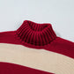 Stripe Ribbed Trim Turtleneck Drop Shoulder Sweater