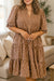 Brown V Neck Polka Dot Long Sleeve Shift Plus Size Dress