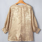 Metallic V-Neck Button Cuff Dolman Sleeve Blouse