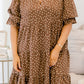 Brown V Neck Polka Dot Long Sleeve Shift Plus Size Dress