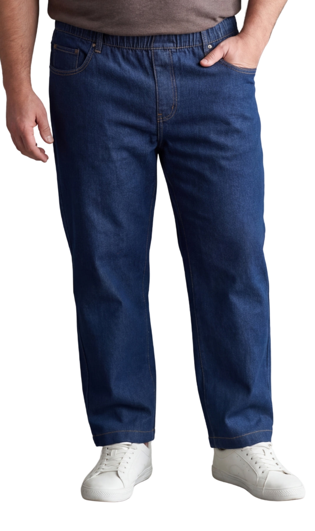 Pantalon en jean et sergé à enfiler pour homme — Coupe droite à taille élastique