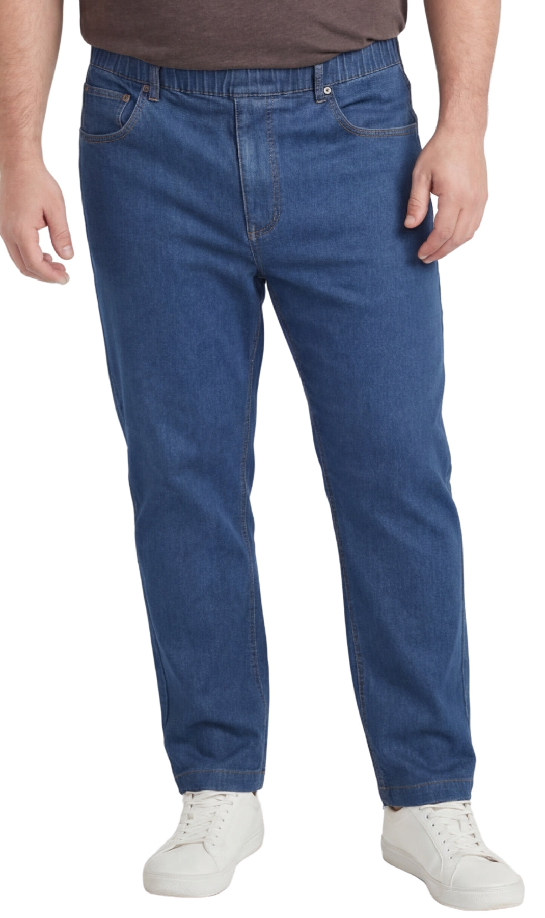 Pantalon en jean et sergé à enfiler pour homme — Coupe droite à taille élastique