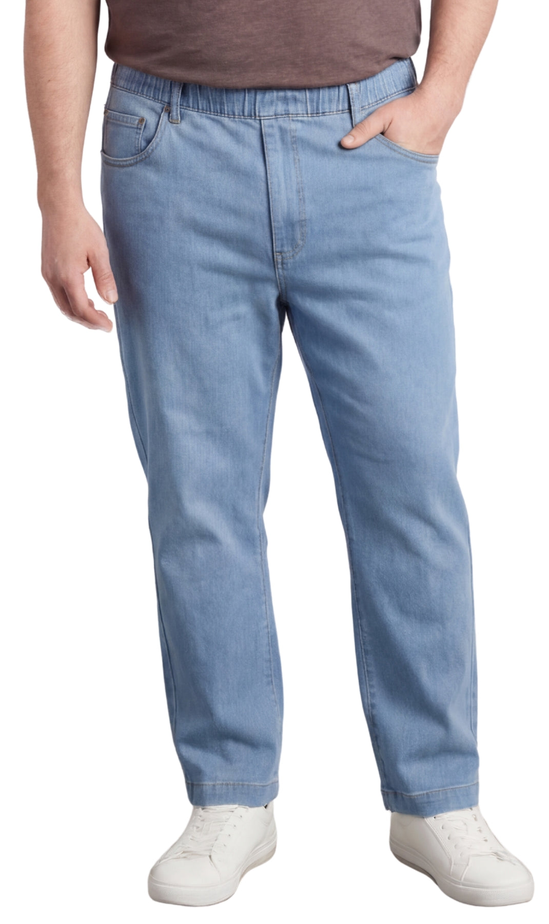 Pantalon en jean et sergé à enfiler pour homme — Coupe droite à taille élastique