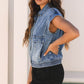 Ashleigh Blue Acid Wash Elastic Hem Button Up Denim Vest