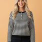 Stripe Button Placket Drop Shoulder Long Sleeve Sweater