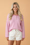 Stripe Button Placket Drop Shoulder Long Sleeve Sweater