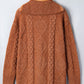 Solid Cable Knit Zip-Up Collar Long Sleeve Sweater Dress