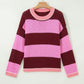 Stripe Drop Shoulder Long Sleeve Knit Pullover Sweater