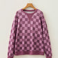 Checker Corded Knit Trim Long Sleeve Top