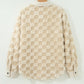 Checker Plush Fleece Corduroy Trim Buttoned Shacket