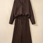 Solid Braided V-Neck Long Sleeve Top & Pants Set
