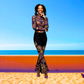 AZTEC GOLD AND PURPLE ARTISTIC DESIGNS Women's Long Sleeve Round Neck Crop Top Only  DESIGNS BY KIEKIE