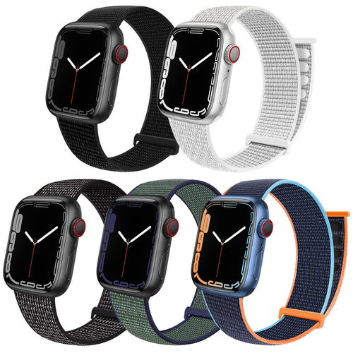 Lot de 5 bracelets en nylon ENJINER Sport Loop compatibles avec Apple Watch 38 mm 40 mm 41 mm 42 mm 44 mm 45 mm 49 mm Ultra 2 iWatch Series 9 8 7 6 SE 5 4 3 2 1 pour femmes et hommes, bracelet de rechange extensible tressé et respirant E 42/44/45/49 mm