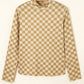 Checker Ribbed Knit Turtleneck Long Sleeve Tee