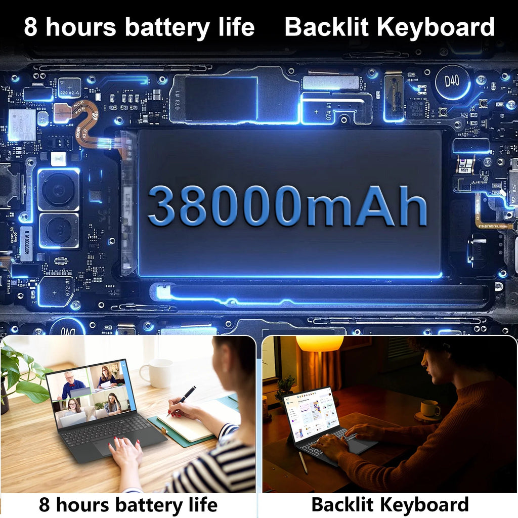 SANPTENT Laptop De 16 Pulgadas Con Windows 11 Pro, 16GB RAM, 512GB SSD Con Intel Alder Lake N95 De 4 Núcleos, Pantalla IPS FHD 1920X1200, Huella Digital, Teclado Retroiluminado, Ultradelgado Y Ligero