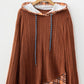 Plaid Patchwork Ribbed Knit Drawstring Hooded Top