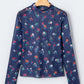 Polka Dot Floral Mesh Lettuce Trim Long Sleeve Top
