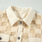 Checker Plush Fleece Corduroy Trim Buttoned Shacket