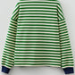 Stripe Contrast Zip Collared V-Neck Long Sleeve Top