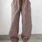 Khaki Leopard Print Elastic Waist Ankle Length Pants