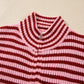 Stripe Mock Neck Drop Shoulder Zip-Up Cardigan