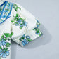 White Floral Print Contrast Trim Tie Neck Blouse