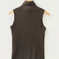 Solid Ribbed Knit Turtleneck Sleeveless Top