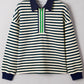 Stripe Contrast Zip Collared V-Neck Long Sleeve Top