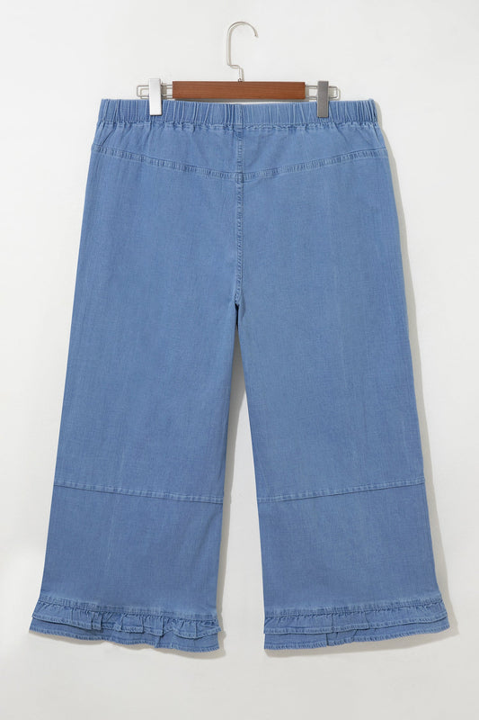 Plus Size Denim Ruffle Hem Wide Leg Jeans