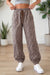 Khaki Leopard Print Elastic Waist Ankle Length Pants