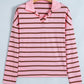 Stripe Collared V-Neck Long Sleeve Top
