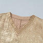 Metallic V-Neck Button Cuff Dolman Sleeve Blouse