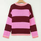 Stripe Drop Shoulder Long Sleeve Knit Pullover Sweater