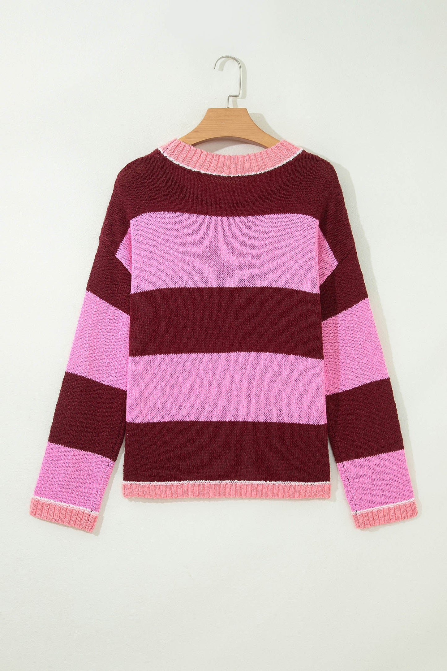 Stripe Drop Shoulder Long Sleeve Knit Pullover Sweater