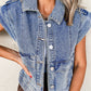 Ashleigh Blue Acid Wash Elastic Hem Button Up Denim Vest
