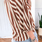 Brown Stripe V Neck Half Sleeve Casual Blouse
