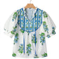 White Floral Print Contrast Trim Tie Neck Blouse