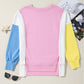 Colorblock Exposed Seam Side Slit Long Sleeve Sweatshirt