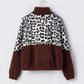 Leopard Patchwork Fleece Zip-Up Collared Jacket