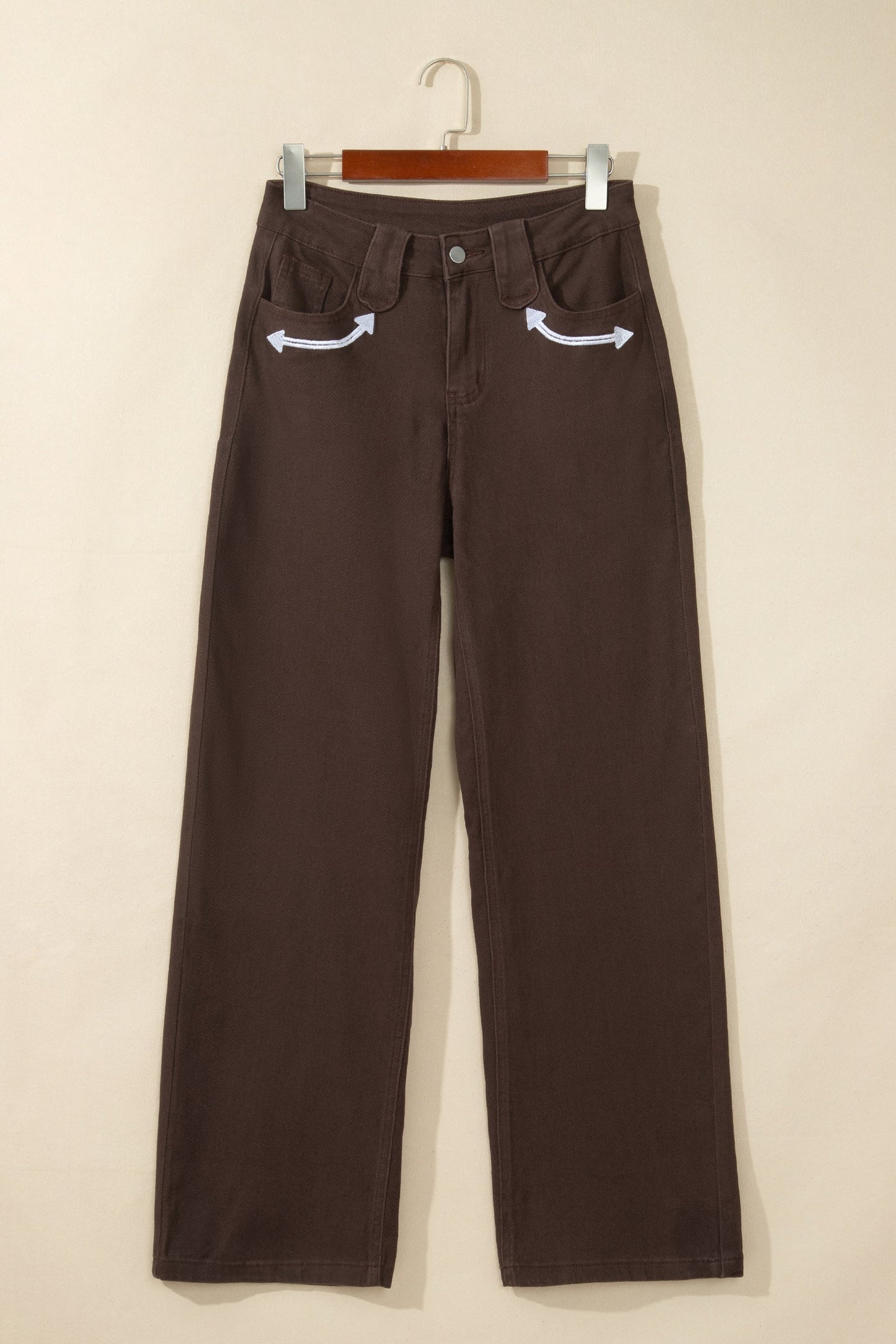 Western Arrow Embroidered Button Fly Straight Leg Jeans