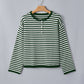 Stripe Button Placket Drop Shoulder Long Sleeve Sweater