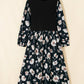 Plus Size Floral Ribbed Patchwork Long Sleeve Midi Dress