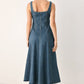 BLUE HORIZON ZIP FRONT DENIM MIDI DRESS